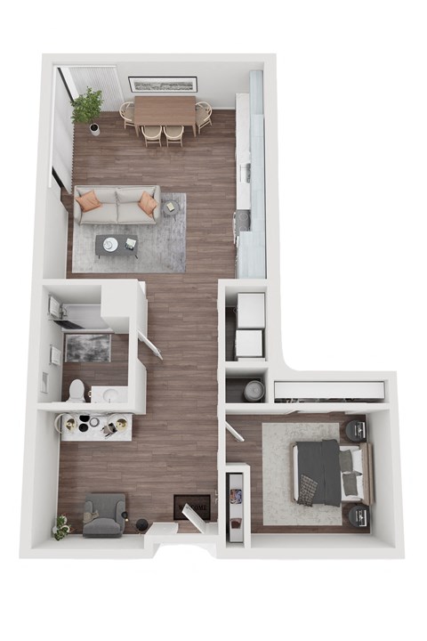 Floor plan for 1 bed, 1 bath, 956 sqft